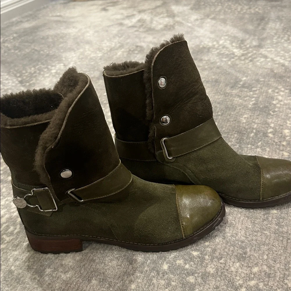MATT BERNSON REAL SHEEPSKIN SHEARLING ARMY GREEN BOOTS SIZE 7.5 - Picture 4 of 13